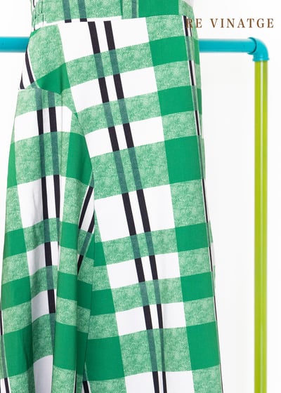 草地綠格紋平口長洋裝7