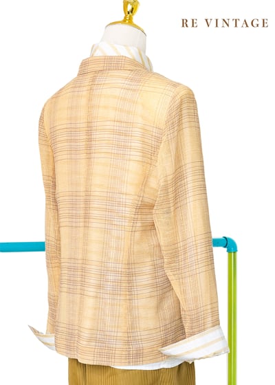 奶黃色格紋薄款西裝外套7