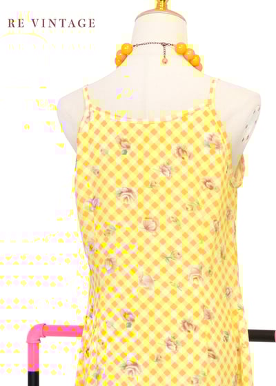 檸檬玫瑰格紋細肩帶迷你洋裝12