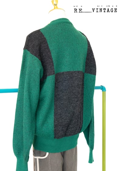 寶綠色/深灰大格紋針織外套11