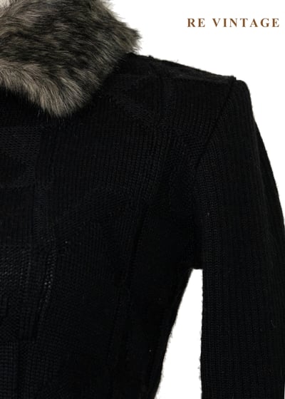 棋盤格紋毛領針織外套5