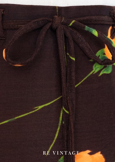 橘色小花高腰水水彈性布料長裙（23"-27"）10