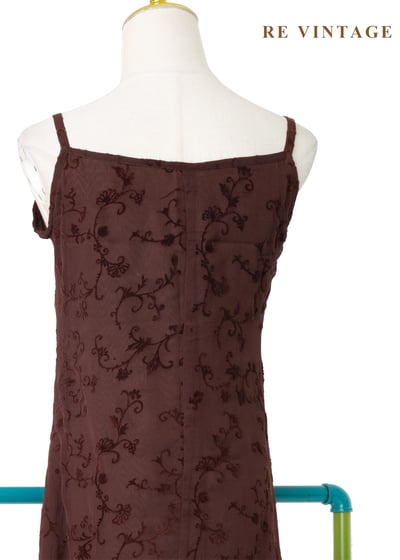 紅棕古典蔓藤細肩帶長洋裝13