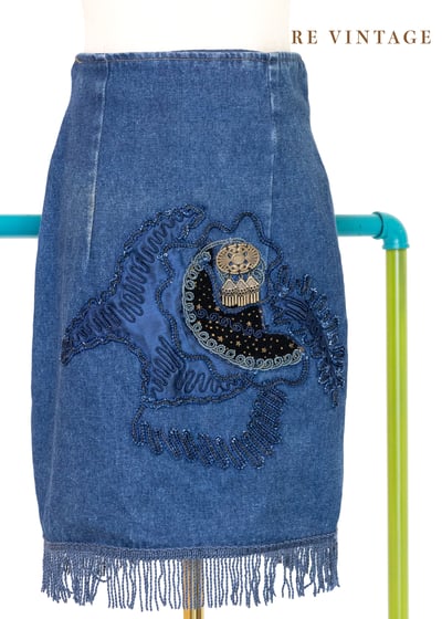 流蘇搖晃月光金幣牛仔短裙（26"）1