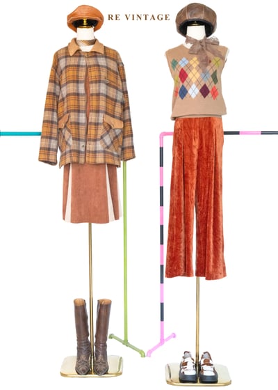 焦糖格紋毛呢拼皮革長版外套2