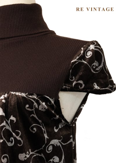 巧克力色高領藤蔓小燈籠迷你洋裝5