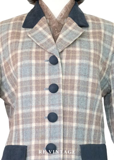 霧灰奶茶色格紋毛呢西裝外套4