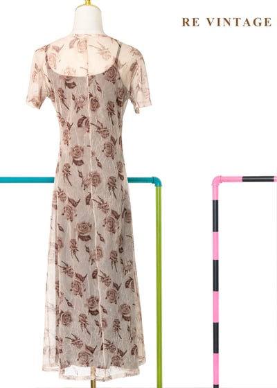 摩卡玫瑰薄紗兩件式長洋裝10