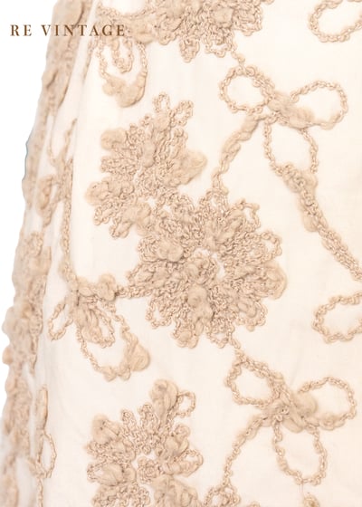 毛線小花米白色及膝裙（26"）5