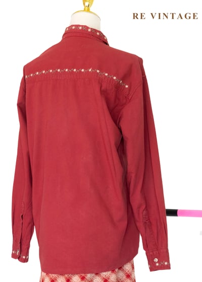 霧紅色歐洲鄉村小花長袖襯衫10