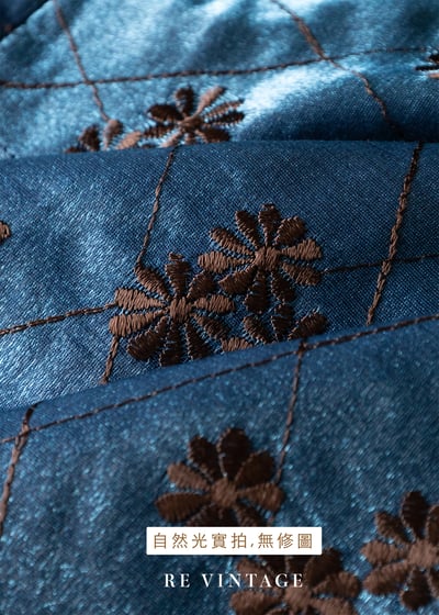 Imperial  Blue 菱格小花光澤及膝裙（27"）10