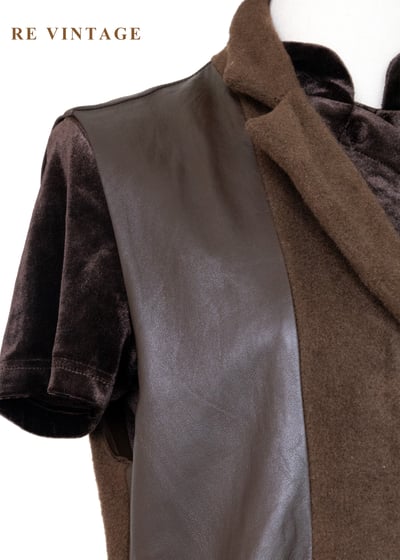 木桃色皮革拼接毛呢長版背心8