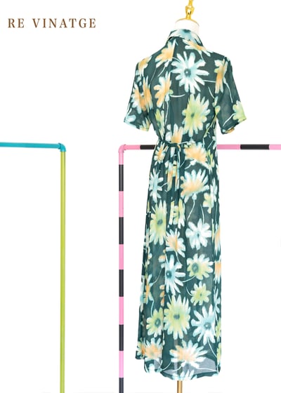 松花綠暈染大花朵長洋裝9