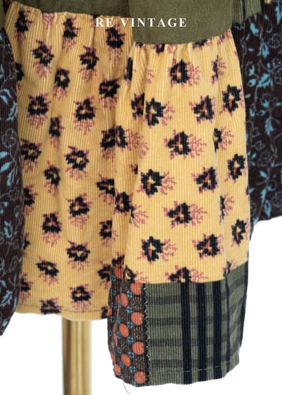 大地色碎花交響拼貼絨布長裙（22-28"）7