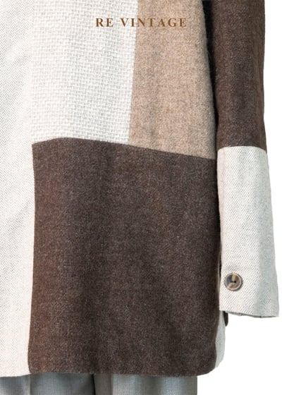 大地色拼接方格毛呢長版外套16