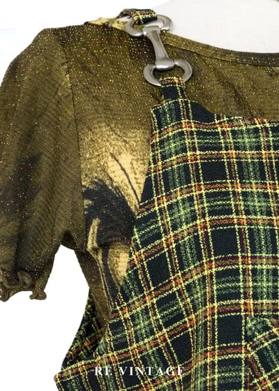 檸檬橄欖綠格紋銀骨頭吊帶長洋裝7