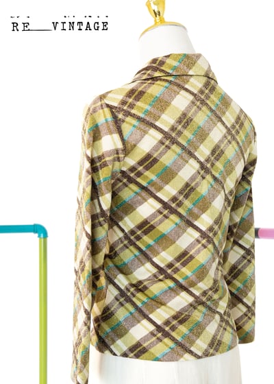 金光閃閃草綠棕菱格彈性上衣6