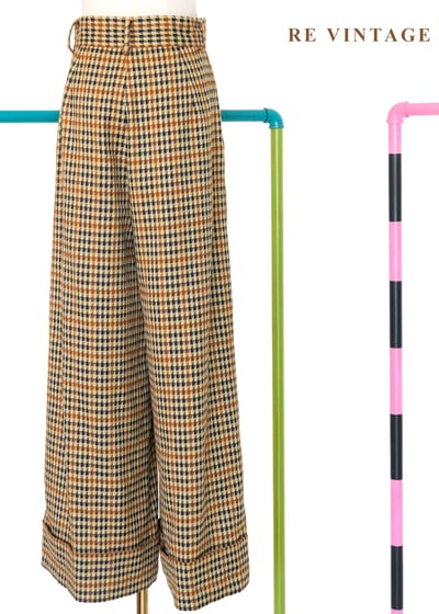 紳士偵探千鳥格高腰寬版長褲（24"）8
