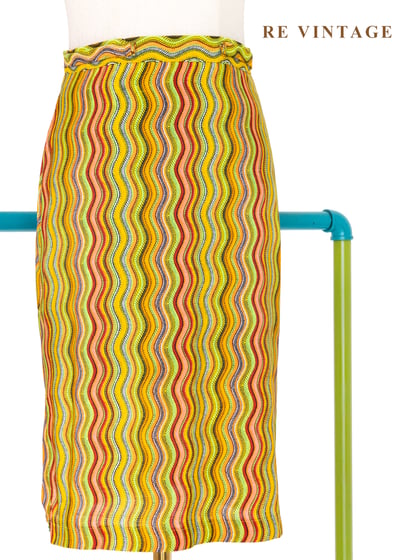 復古迷幻螢光波紋及膝裙(26")1