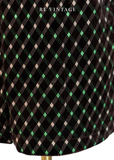 螢光綠格紋巧克力色絨布裙裙（28"）4