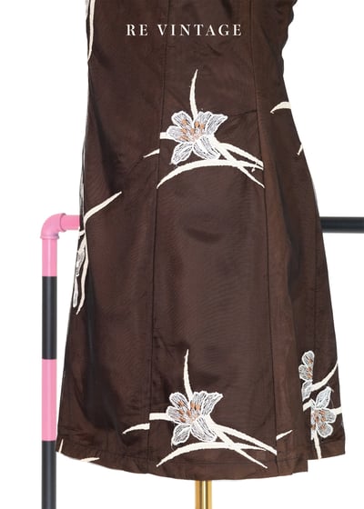 白花香氣咖啡棕網紗迷你洋裝8