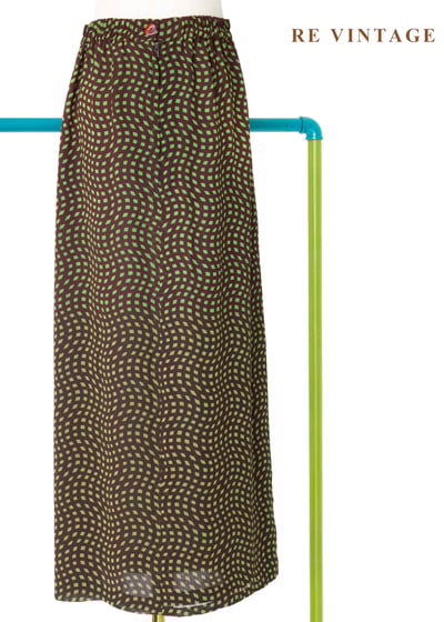 咖啡底綠色扭曲方格印花長裙（24-28"）7