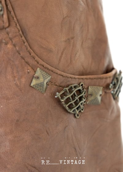 摩卡棕復古金屬飾品直筒皮褲13