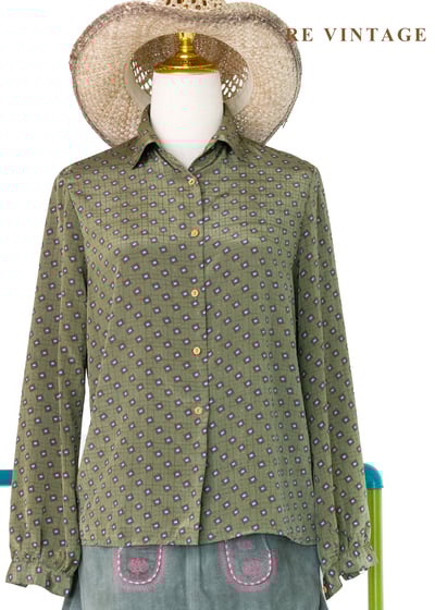 墨綠調幾何方塊輕薄襯衫1