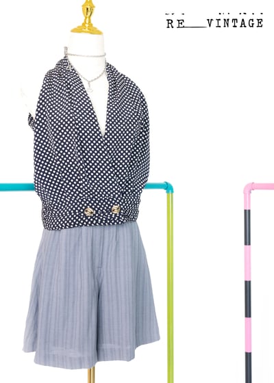 日本製 - 輕薄棉麻質料灰藍色線條短褲3