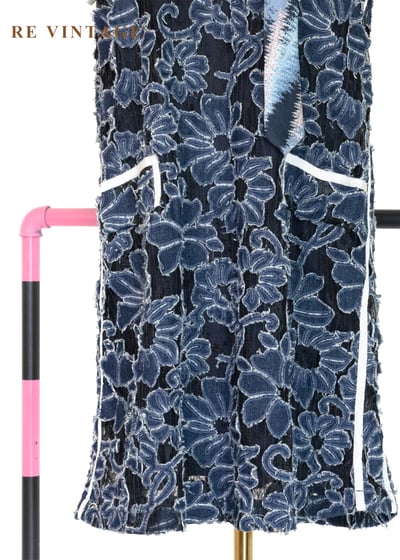 靛藍花瓣堆疊黑蕾絲洋裝4