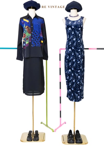 月光身藍花會絨布長洋裝2