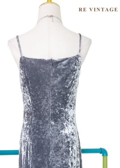 銀色月光系高級絨布細肩帶長洋裝14