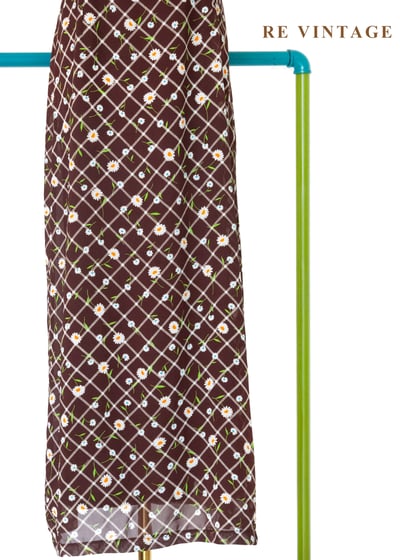 昭和少女的野餐棕色花卉菱格長洋裝10