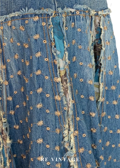 叛逆愛麗絲 - 洗舊小花拼貼丹寧美裙（29"）11