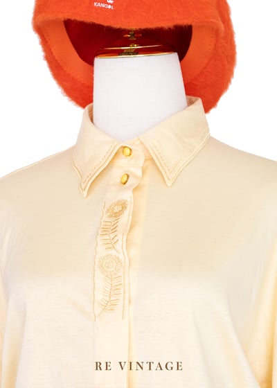 『歐洲寶物』氣質小花鵝黃色棉質上衣3