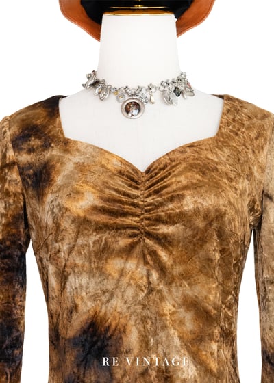 Tie dye金棕色絨布美美短洋裝3