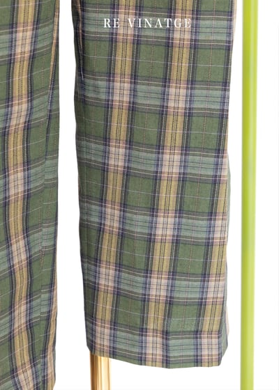 韓國製 - （大尺碼）森林綠高腰格紋西裝褲5