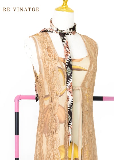 Made in USA - 奶茶色大黃花彈性洋裝8