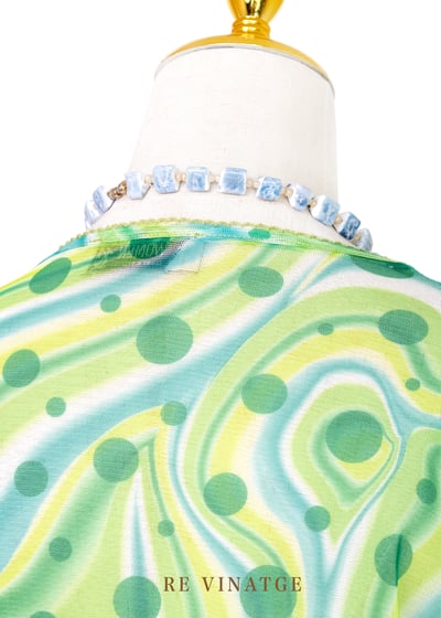 『歐洲寶物- 希臘製』青蘋果綠流線點點透膚網紗上衣8