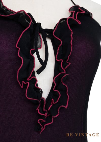 黑夜裡盛開的紫紅花繞頸長洋裝5