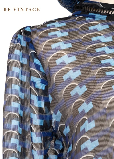 波光藍格輕紗復古長洋裝9