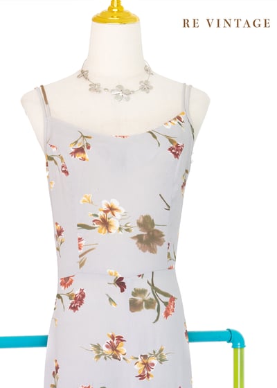 石灰色橘花盛開細肩帶洋裝3