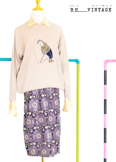 藕色小花排排站中長裙7