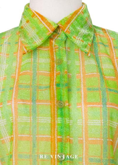 蜂蜜檸檬綠格紋網紗短袖上衣3