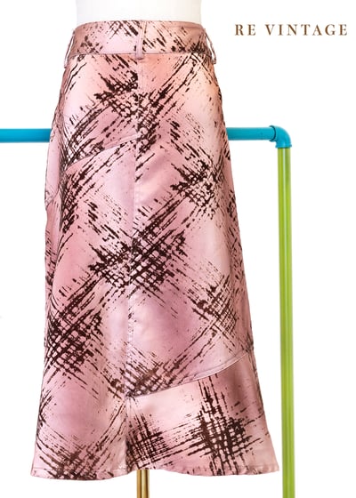 光澤粉深褐色筆刷感中長裙（26"）8