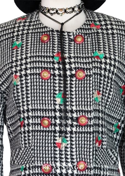 紅釦千鳥格刺繡西裝外套6