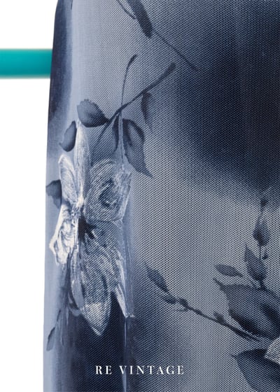 深藍水墨花卉畫網紗長裙（28-32"）6