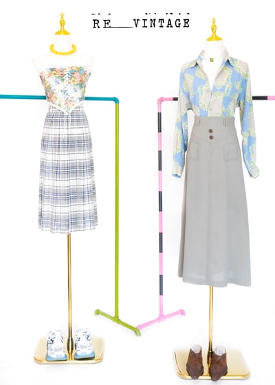 麻料手感的粉筆藍灰色格紋百褶裙3