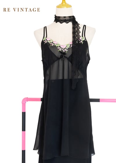 粉色玫瑰秘密黑紗細肩帶背心1
