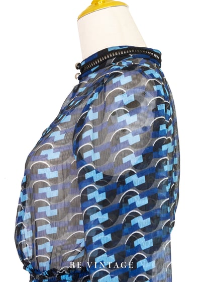 波光藍格輕紗復古長洋裝12